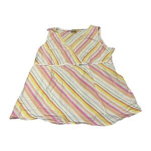 Motherhood Maternity Blouse Top Women XL Multicolor Striped Surplice Neck Belted